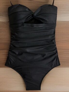 J CREW Swimsuit Size 4 Black Gemma Bandeau Cut Out Ruched 1pc Bathing Suit NWT